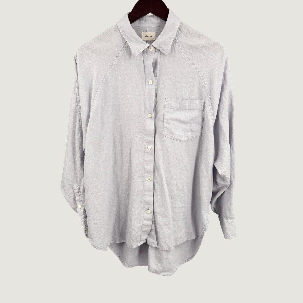 Wilfred Free Aritzia Button Up Shirt Small Light Purple Linen Viscose Oversized